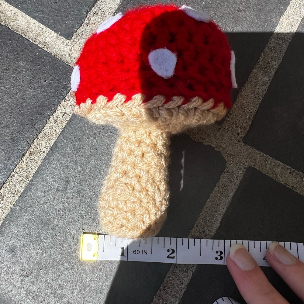 3/$20 Hand Crocheted Whimsical Red Mushroom Bag Charm Keychain! - Picture 8 of 11